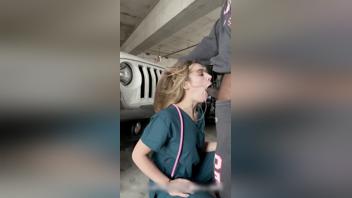 Blonde babe gets facial in public parking, free hot porn video by OnlyFans