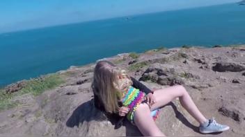 Italian Teen Violette Masturbates on Beach Rocks with Pearl Crotch